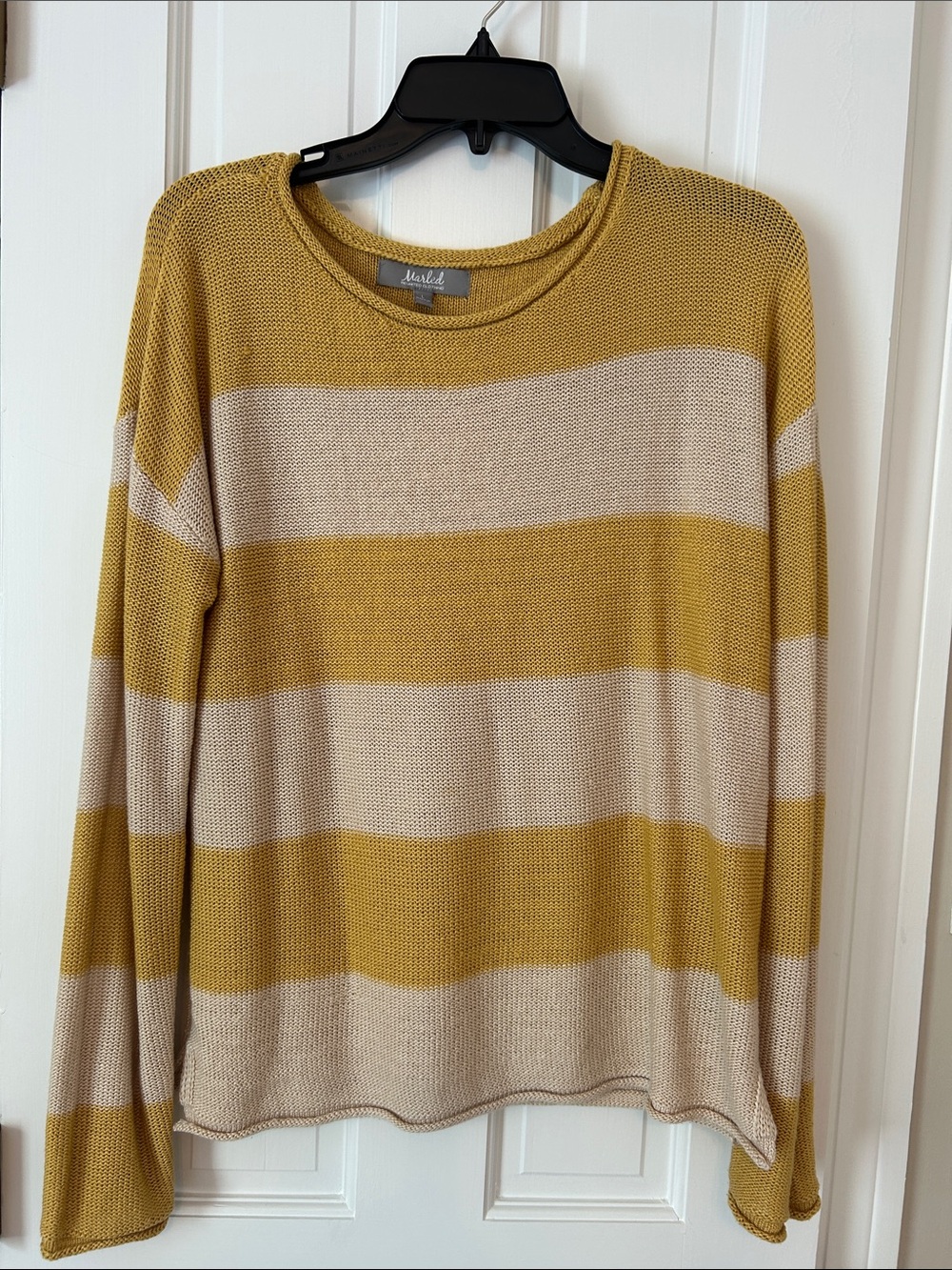 Marled Mustard & Light Pink Stripe Crewneck Sweater